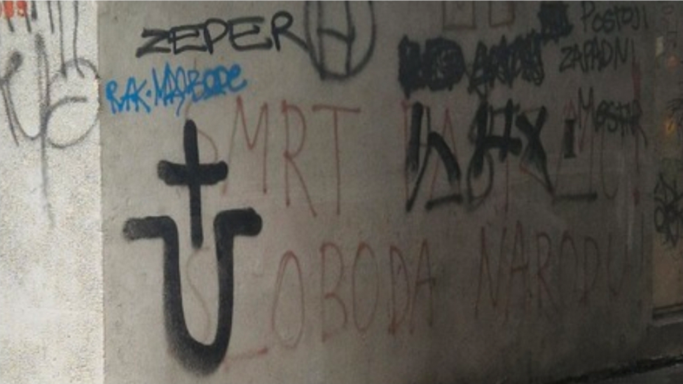 Propaganda in Mostar graffiti